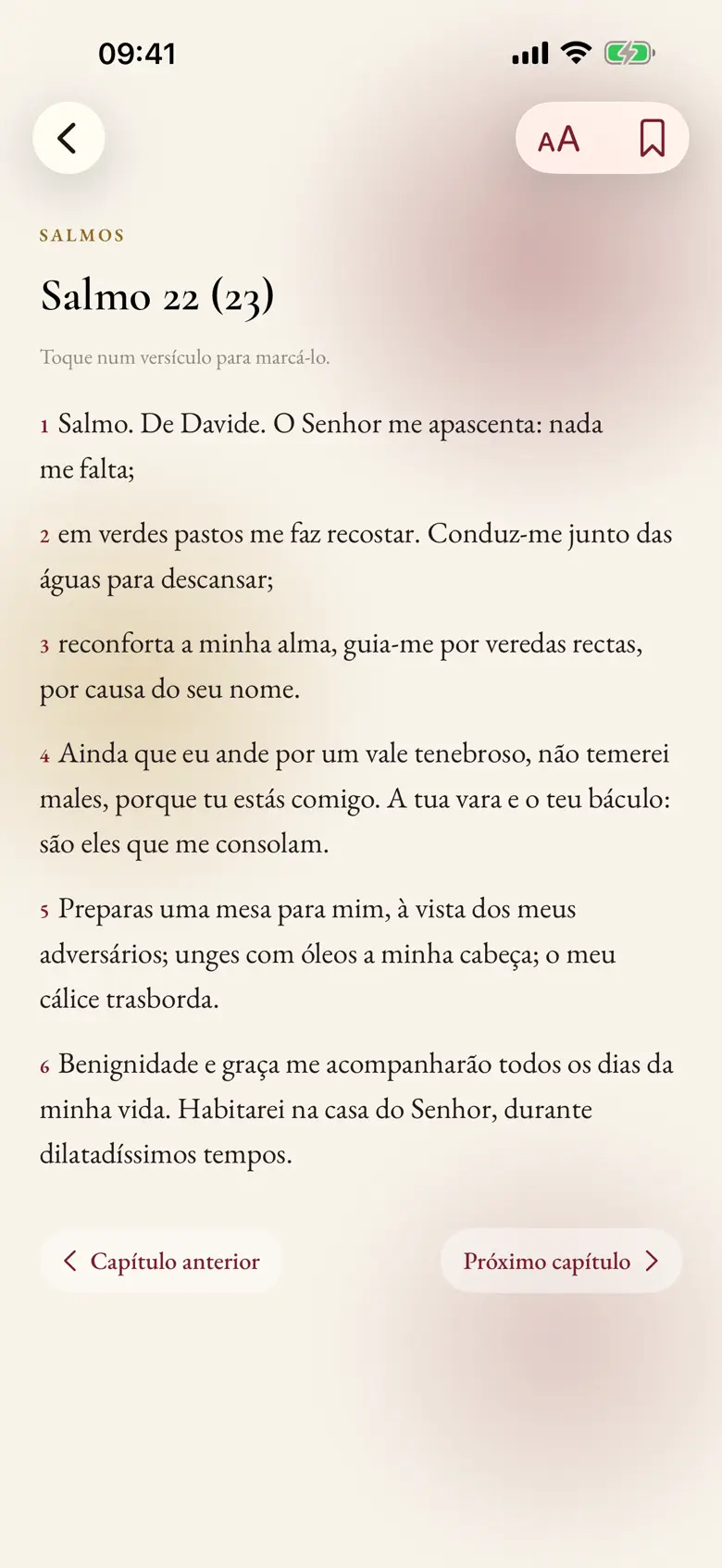 Tela da Bíblia no Missale, com um salmo aberto.
