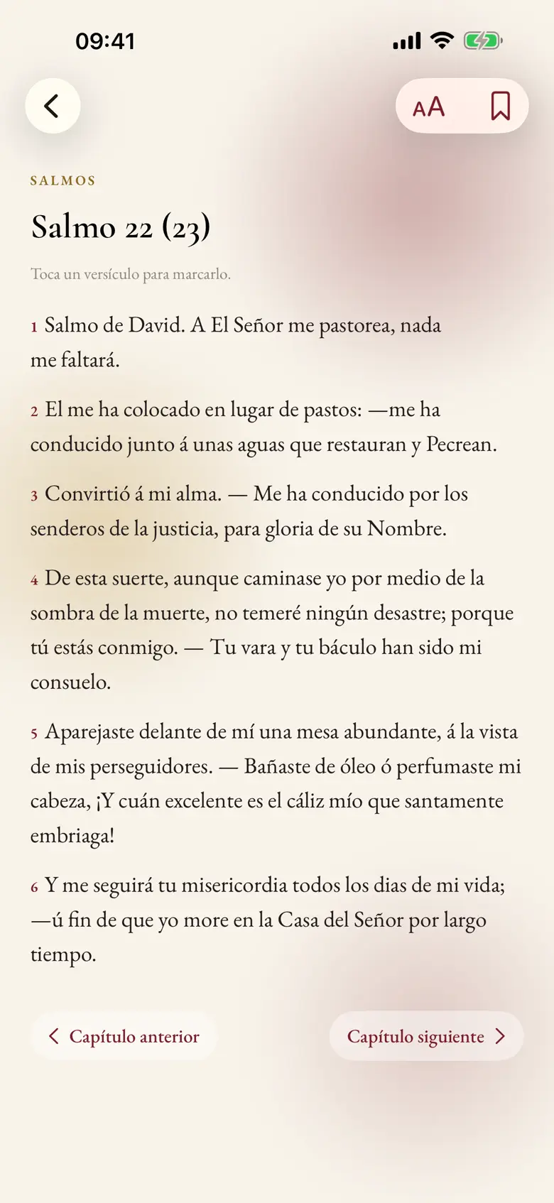 Pantalla de la Biblia en Missale, con un salmo abierto.